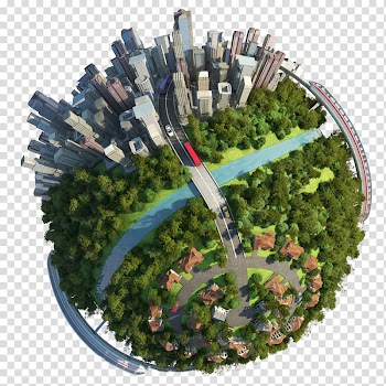 Little planet , Globe City Illustration, Earth fantasy painted green ,Environmental Earth transparent background PNG clipart