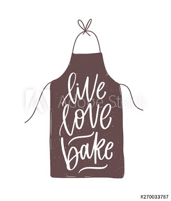 Live Love Bake motivational slogan or quote handwritten with cursive calligraphic font on elegant apron