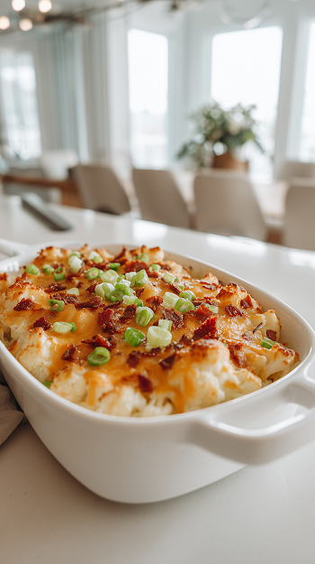 Loaded Cauliflower Casserole in a Modern Kitchen