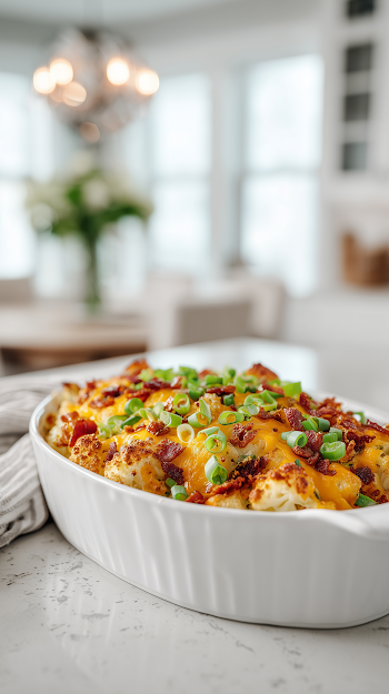 Loaded Cauliflower Casserole in Modern Kitchen