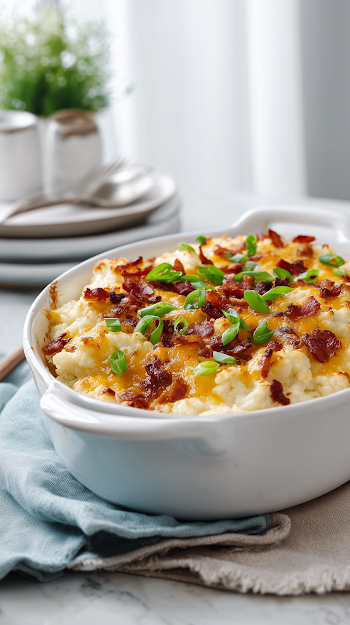 Loaded Cauliflower Casserole with Cheddar and Bacon