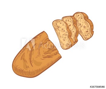 Loaf of bread cut into slices isolated on white background