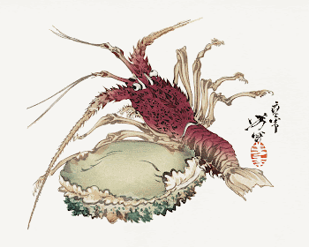Lobster and Abalone (1880) by Tsukioka | Free Photo Illustration - rawpixel