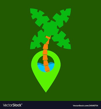 Location icon from sea and palms flat style for vector image