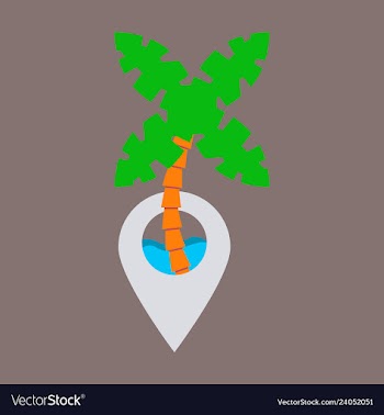 Location icon from sea and palms flat style for vector image