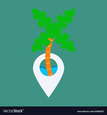 Location icon from sea and palms flat style for vector image