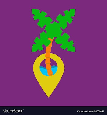 Location icon from sea and palms flat style for vector image