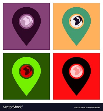 Location icon with globe in middleflat style for vector image