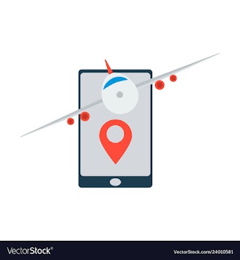Location icon with plane in mobile phoneflat vector image