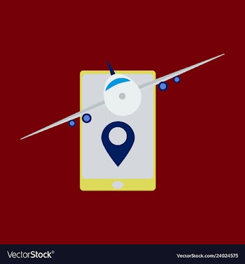 Location icon with plane in mobile phoneflat vector image