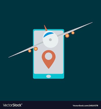 Location icon with plane in mobile phoneflat vector image