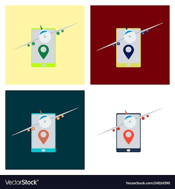 Location icon with plane in mobile phoneflat vector image