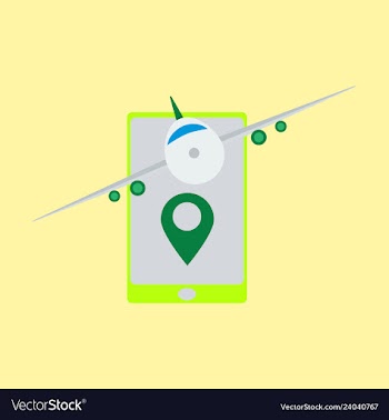 Location icon with plane in mobile phoneflat vector image