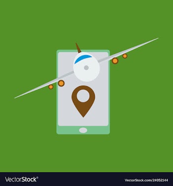 Location icon with plane in mobile phoneflat vector image