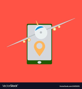 Location icon with plane in mobile phoneflat vector image