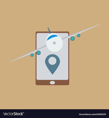 Location icon with plane in mobile phoneflat vector image