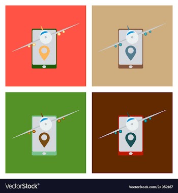Location icon with plane in mobile phoneflat vector image