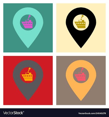 Location icon with ship flat style for graphic vector image