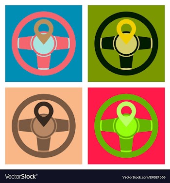 Location icon with steering wheel flat style for vector image