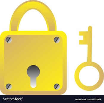  					Lock and key in golden colour vector image														