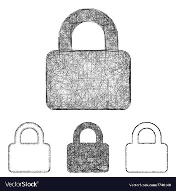 Lock icon set - sketch line art vector image