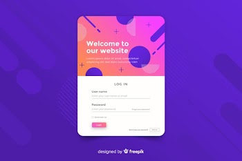 Log in landing page with geometric shapes on colorful background Free Vector