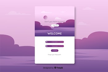 Log in landing page with purple landscape Free Vector