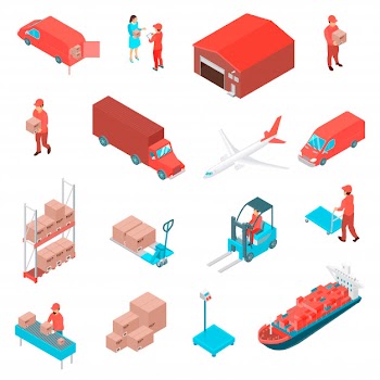 Logistic isometric icons set Free Vector
