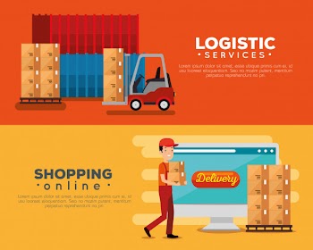 Logistic services with delivery worker banner set Free Vector