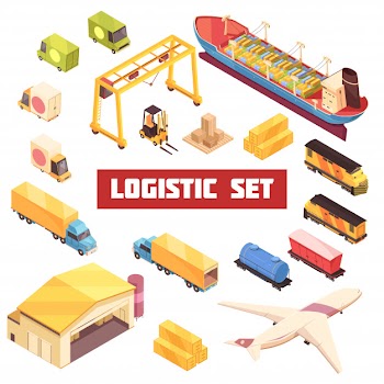 Logistic transportation isometric elements set Free Vector