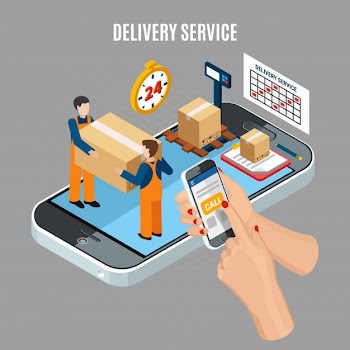 Logistics online delivery service with workers loading boxes 3d isometric illustration Free Vector