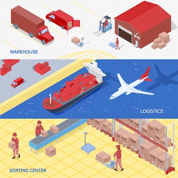 Logistics services isometric banners Free Vector