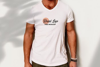Logo on V Neck T-Shirt Free Mockup