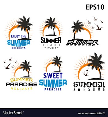 Logo palm trees sun wave vector image