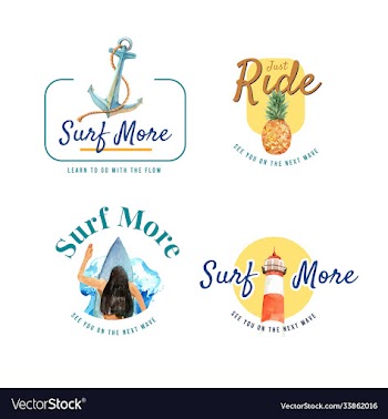 logo with surfboards at beach design for brochure