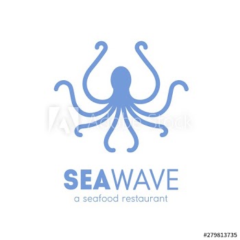 Logotype for seafood restaurant with octopus silhouette isolated on white background