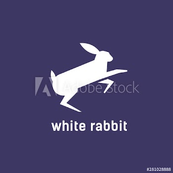Logotype with silhouette of jumping rabbit, bunny or hare