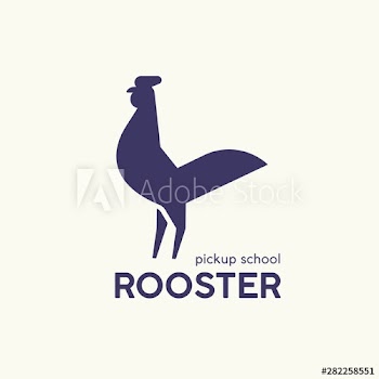 Logotype with silhouette of rooster or cock