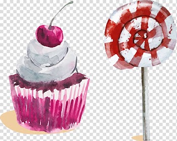 Lollipop and cupcake illustration, Cupcake Lollipop The SweetSpot Bakehouse Painting, Watercolor cupcake lollipop transparent background PNG clipart