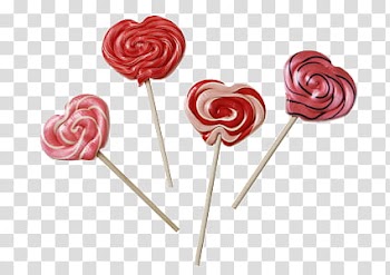 Lollipop s, four pink and red heart candies transparent background PNG clipart