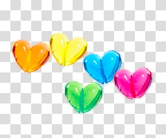 Lollipops, five assorted-color hearts illustration transparent background PNG clipart