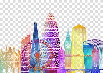 London Watercolor painting Poster , detroit landmarks poster transparent background PNG clipart