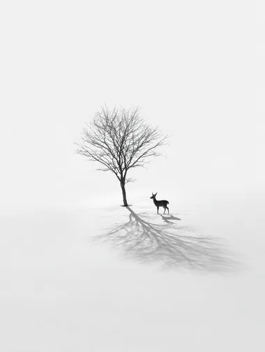 Lone Deer in Snowy Minimalism Lone Deer in Snowy Minimalism