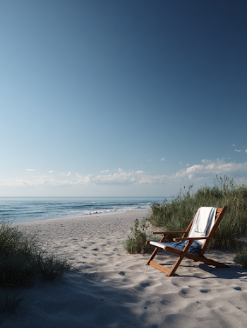 Lonely Beach Chair with Towel on Serene Shore