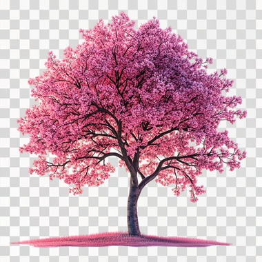 Lonely Cherry Blossom Tree , Sunset Effect, Transparent Back