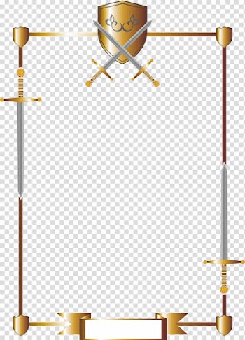 Long sword frame illustration, Sword Shield Knight Coat of arms Weapon, Border sword and shield consisting transparent background PNG clipart