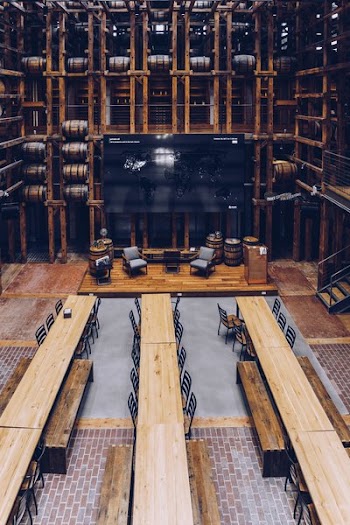 Long Wooden Tables In Hall From Above