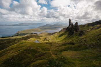 Looking out over the Old Man of Storr in Skye, Scotland
