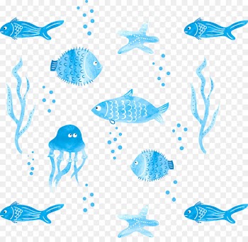 Loose Watercolor Watercolor painting Fish Illustration - Floating Blue Sea World and biological 