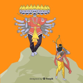 Lord rama and ravana character Free Vector